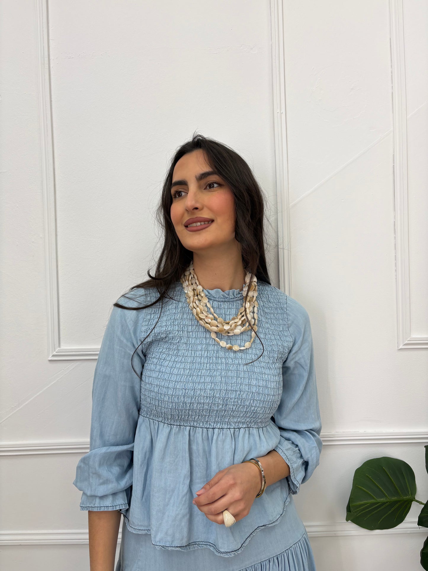 BLUSA DENIM PANEL DE ABEJA