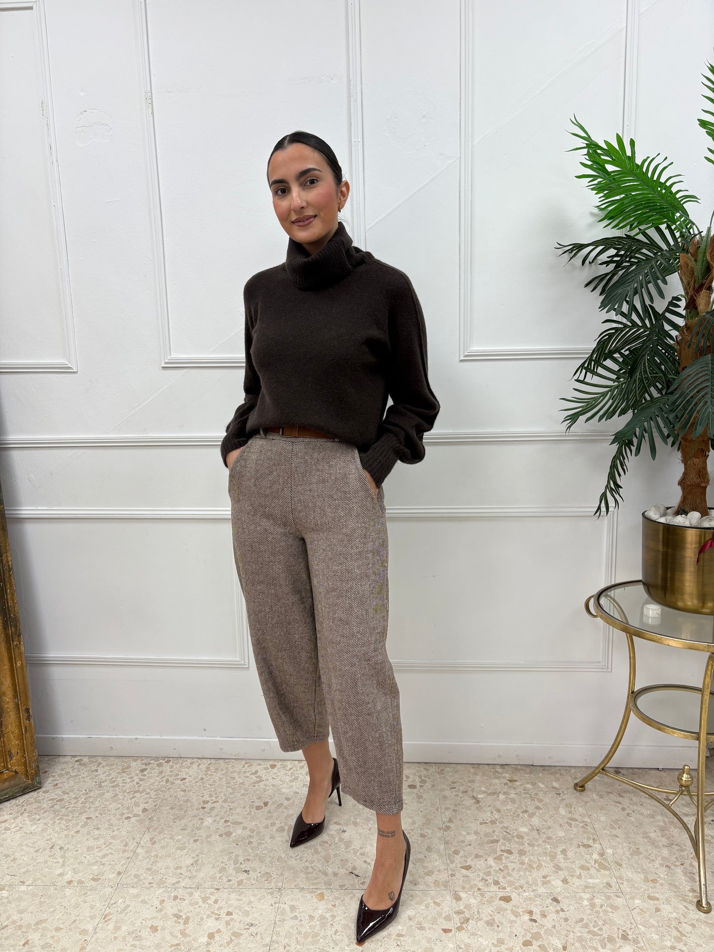 PANTALÓN MARRÓN JASPEADO