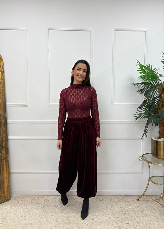 PANTALÓN BOMBACHO TERCIOPELO BURDEOS