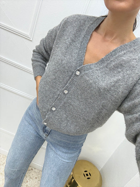 CÁRDIGAN BOTÓN GRIS